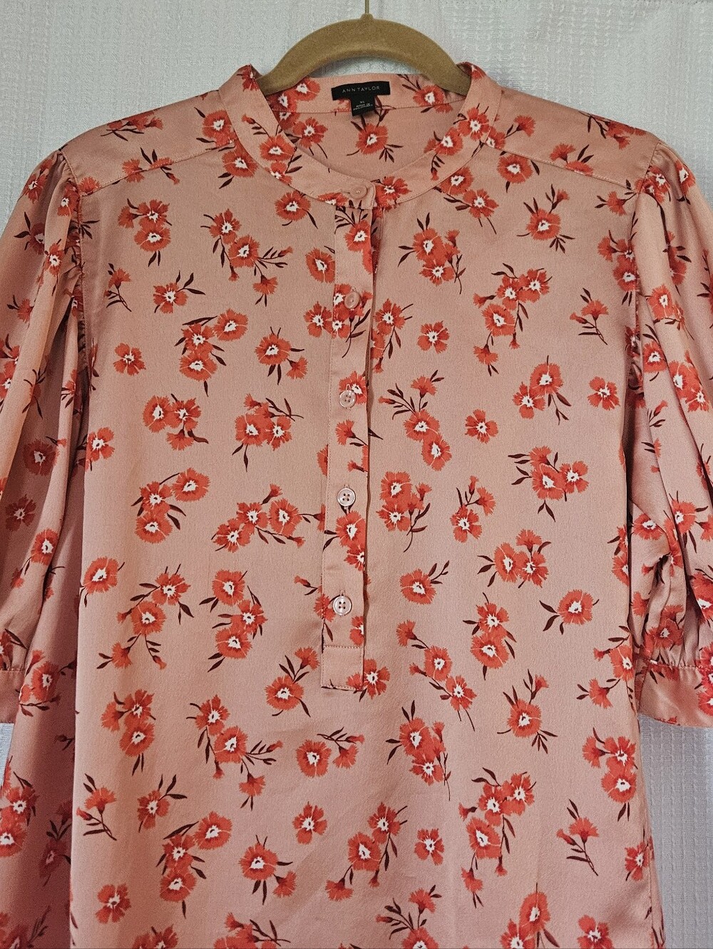 ANN TAYLOR LOFT cap sleeve blouse L Coral Orange Floral Print Size XL - Picture 2 of 7